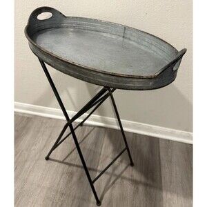 VTG Large Metal Tray Table Foldable 28.5” H 20” Diameter